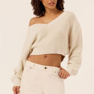 CSB Cropped Off Shoulder Knit Jumper | Vanilla